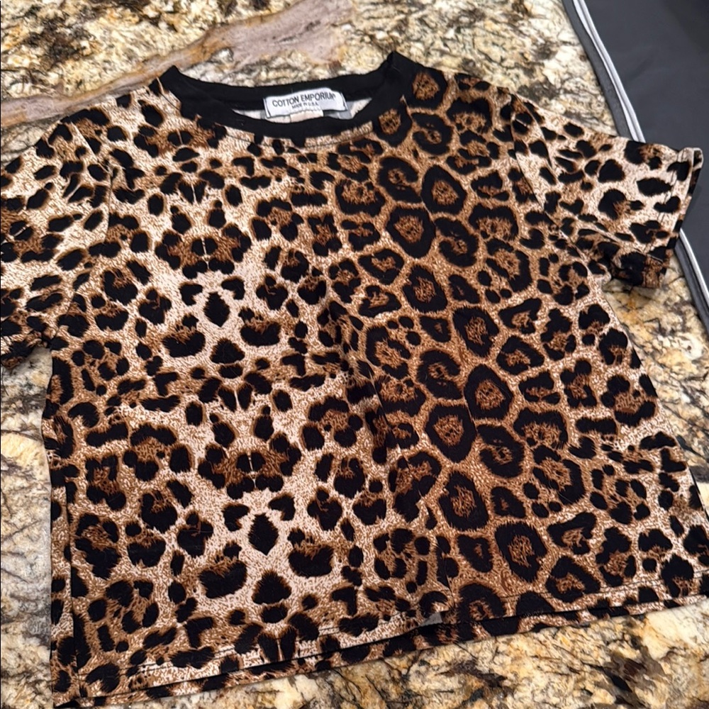 Cotton Emporium Brown and Black Leopard Print Short Sleeve Tee